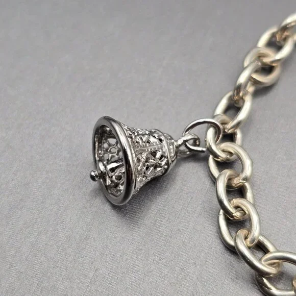 Barse Sterling Silver Cable Link Charm Bracelet 7" Letter N & Bell 18.46g - Picture 3 of 8